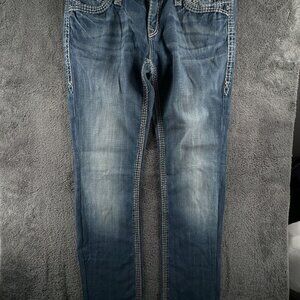 Rock Revival Elaina Easy Boot Jeans Size 29 Blue Denim Embellished Ladies